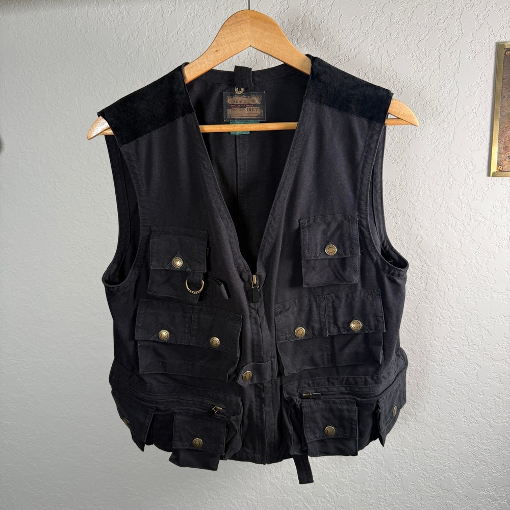 Lauren‎ by Ralph Lauren Black Utility Vest Size S Women's Multi Pocket - Picture 2 of 7
